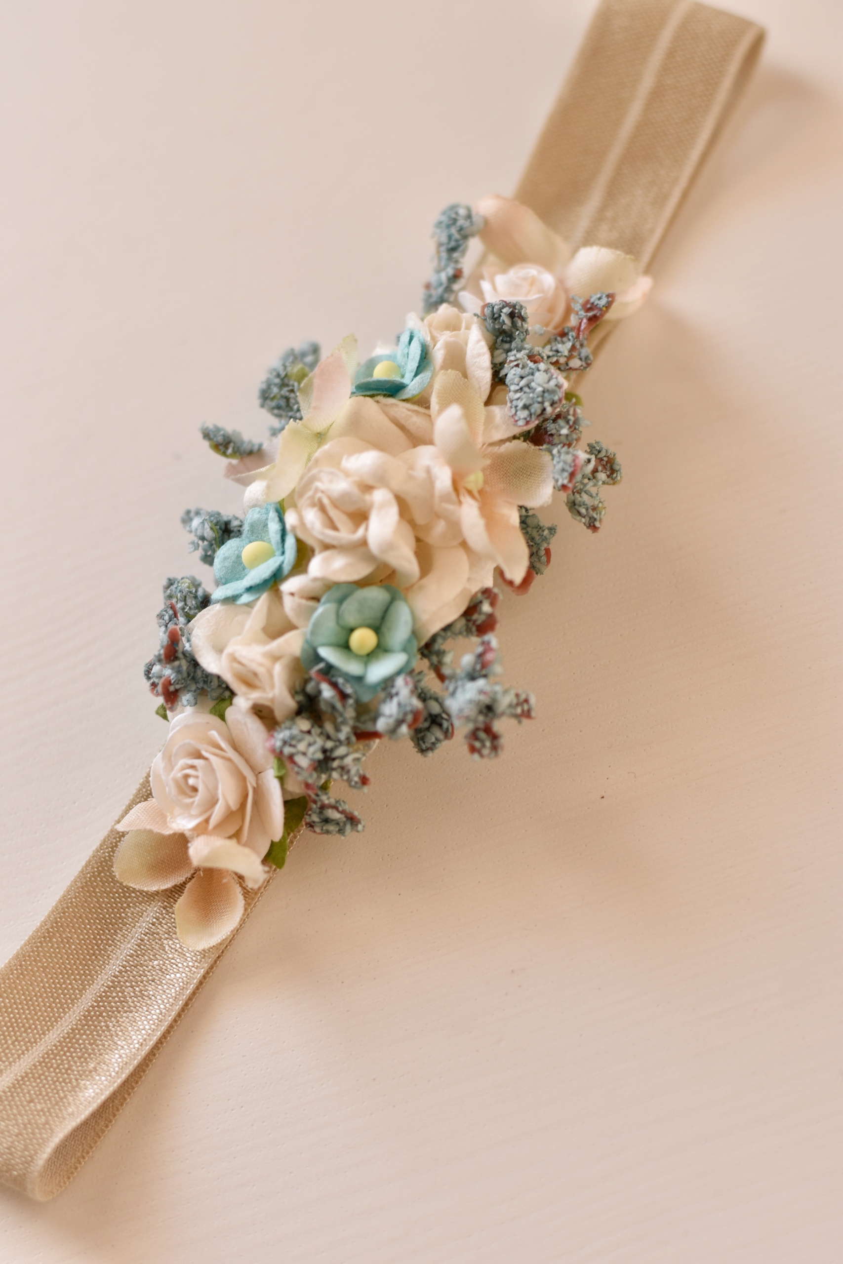 βρεφική κορδέλα με γαλάζιες μαργαρίτες