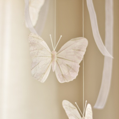 White pearl butterfly mobile