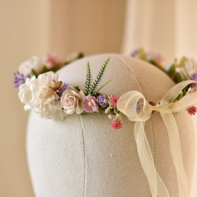 Χειροποίητο Στεφανάκι Βάπτισης με Λουλούδια για Κορίτσι